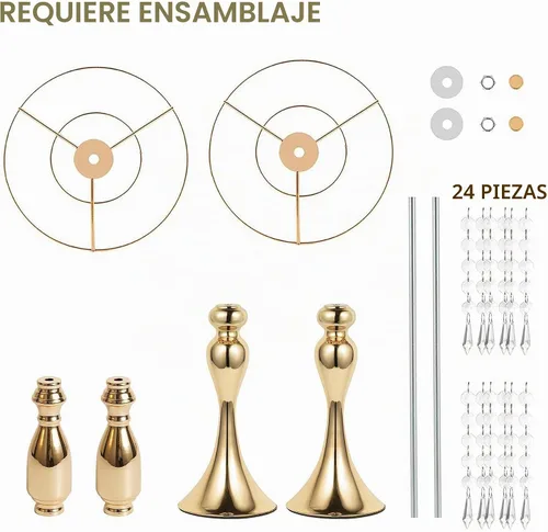 Vista 5 de Centros de mesa de boda para mesas, 21.3 pulgadas, 2 jarrones de metal Dorado