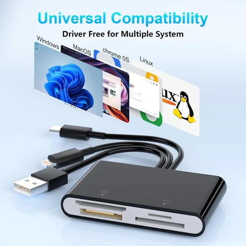 Vista 9 de Adaptador Memory Stick Pro Duo, lector de tarjetas SD/TF/MS/XD 4 en 1, lector de tarjetas XD para USB C/Lightning/USB A, lector de tarjetas multi-SD