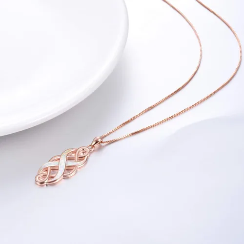 Vista 5 de YFN Collar con colgante de ópalo creado con nudo celta irlandés, collares negros de plata esterlina para mujeres y hombres de 18 pulgadas