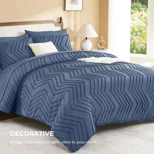 Vista 3 de Litanika Juego de edredón individual XL - 5 piezas Boho copetudo cama en una bolsa Azul Egeo