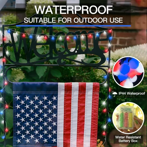 Vista 5 de suddus - Guirnalda de luces con forma de globo, 50 luces LED alimentadas por batería, para bandera, patio trasero, patio, jardín, fiesta