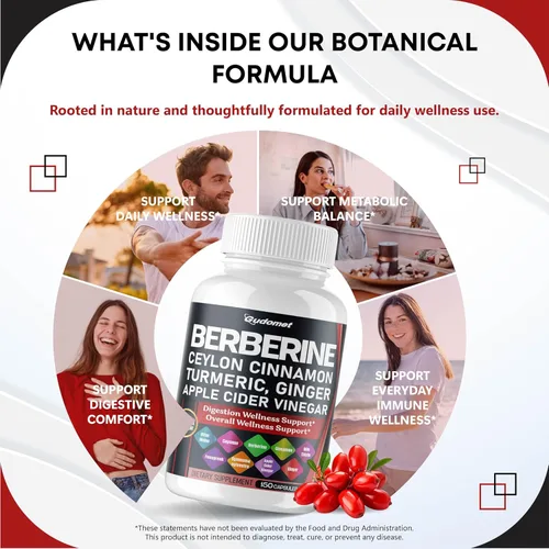 Vista 3 de Suplemento de berberina, berberina HCL con canela de Ceilán y cardo mariano, 14 ingredientes botánicos complejos para apoyo metabólico y digestivo*
