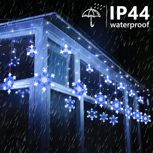Vista 3 de Luces de Copo de Nieve de Navidad, 10.66 pies, 168 Luces LED de Carámbanos para Exteriores con 14 Gotas, 8 Modos Impermeables Conectables