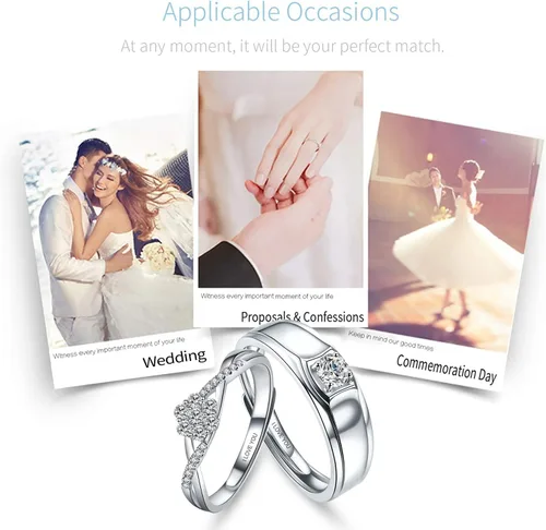 Vista 5 de Sunamy Juego de anillos de pareja a juego de amor sin fin para él y ella, diseño de corazón romántico de plata S925, anillo de compromiso