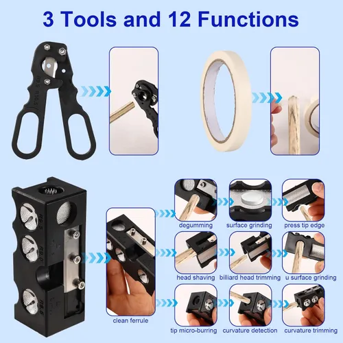 Vista 5 de Lyreh Moldeador de punta de taco de billar 10 en 1, kit de herramientas de reparación de palos de punta de taco de billar, accesorios que incluyen