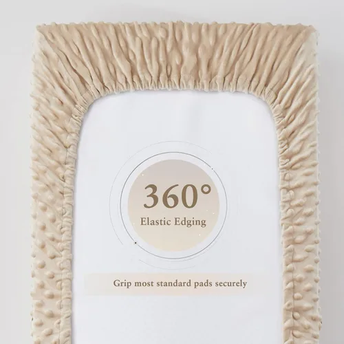 Vista 6 de Homiest Paquete de 2 fundas para cambiador, sábanas blancas y beige, tela de vellón ultra suave, tela de lunares minky, funda transpirable y cómoda