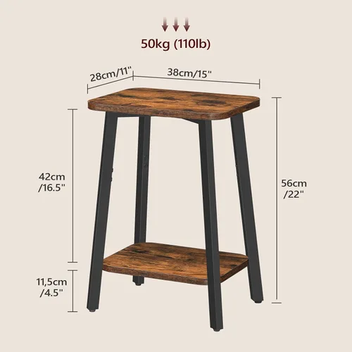 Vista 3 de MAHANCRIS Mesa auxiliar, pequeña mesa auxiliar rectangular con estante de almacenamiento, mesita de noche de 2 niveles, mesa de sofá, mesita