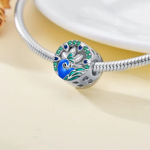 Vista 6 de LONAGO Abalorio de plata de ley 925 con diseño de mariposa y pavo real para mujer