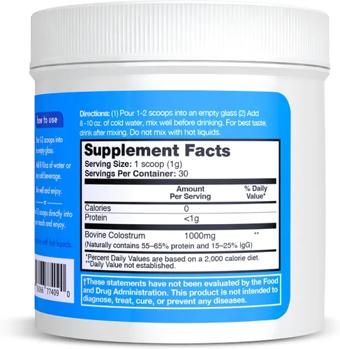 Vista 8 de Zena Nutrition Suplemento en Polvo de Calostro Bovino, 1000mg de Calostro Puro, Apoya la Salud Inmunológica y Digestiva, Promueve la Salud