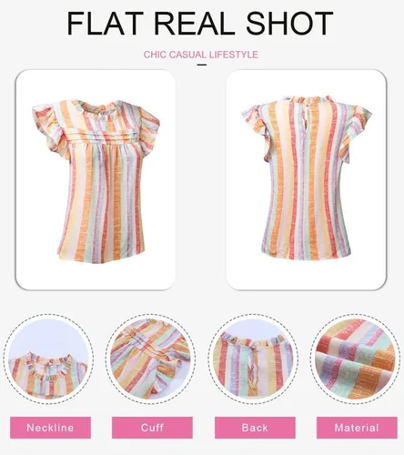 Vista 5 de SHEWIN Camiseta sin mangas de verano para mujer, cuello redondo, casual, con volantes