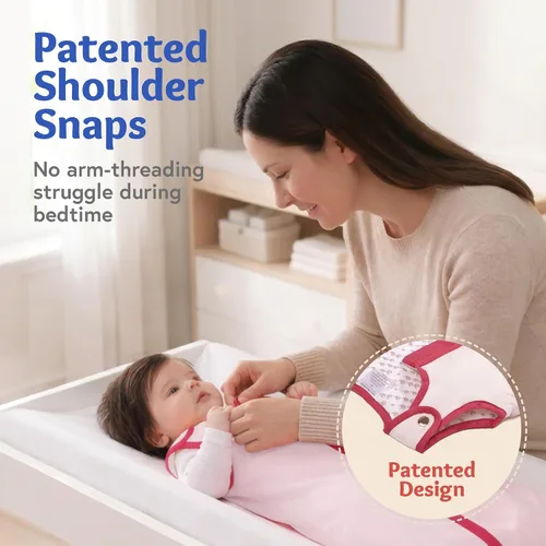 Vista 5 de Saco de dormir para bebé, nido para dormir de Baby Deedee, Rosa (Candy Pink) Patented shoulder snaps and full-length zipper help make dressing and