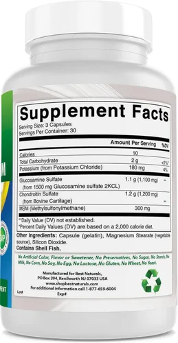 Vista 6 de Best Naturals, Suplementos MSM de glucosamina condroitina, 2600 mg por porción, 90 cápsulas (90 unidades (paquete de 1))