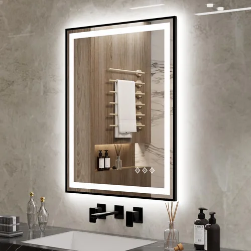 Vista 36 de Espejo LED para baño de 20 x 28 pulgadas con frente degradado y luz LED, espejo retroiluminado para baño, 3 colores, CRI > 90, espejo de baño