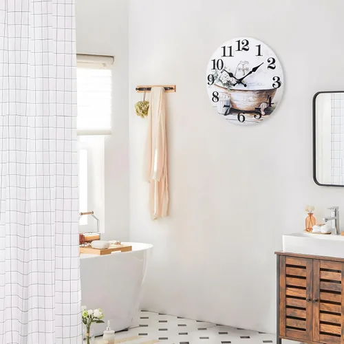 Vista 6 de Reloj de pared para baño, estilo rústico, impermeable, de cristal, 10 pulgadas, color marrón