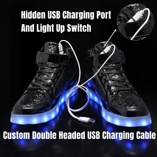Vista 4 de IGxx Luz LED Zapatos deportivos con luces para hombres, zapatos deportivos de caña alta con LED, recargar con USB, zapatos, mujeres, brillante