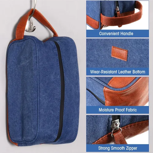 Vista 4 de Paterr 6 bolsas de aseo para hombre, para viajes, bodas, padrinos de boda, regalos de lona y cuero, bolsa de afeitar para padrinos de boda, regalos