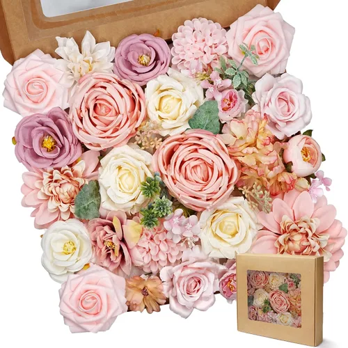 Vista 3 de Flores artificiales naranja, todas las flores falsas de seda champán con tallo para bricolaje, ramos de arco de boda, centros de mesa de despedida