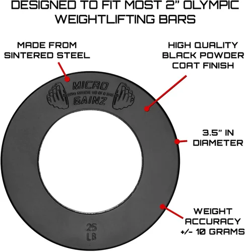 Vista 3 de Micro Gainz Calibrated Fractional Weight Plate Set of 2 Plates, Choose Set (.25LB-1.25LB), Designed for Olympic Barbells for Strength Training &