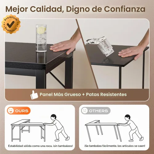 Vista 7 de Huuger Escritorio en forma de L de 55 pulgadas con tomas de corriente y puerto USB-C, escritorio de computadora reversible, escritorio de esquina