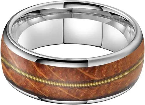 Vista 2 de TUTISS Anillos de tungsteno de 0.315 pulgadas de plata, negroplomizooro para hombres y mujeres, alianzas de compromiso, boda, madera de whisky