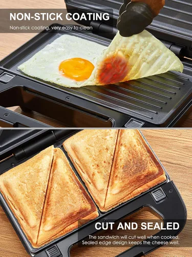 Vista 4 de Reemix Máquina 3 en 1 para Waffles, Parrilla y Sándwiches, Prensa Panini y Plancha para Waffles con Placas Antiadherentes Removibles, Perfecta