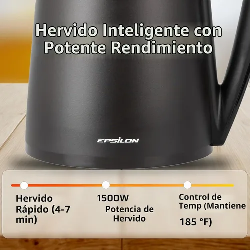 Vista 4 de Hervidor eléctrico Epsilon 1100W - 1.7L, tetera eléctrica con protección contra secado y apagado automático, tetera eléctrica de hervido rápido