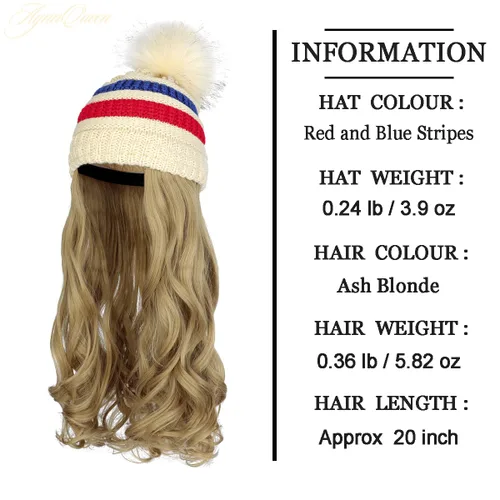Vista 28 de AynnQueen - Gorro de invierno con extensiones de cabello desmontables para mujer.