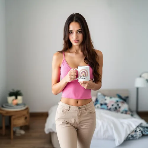 Vista 7 de Divertida taza de café para tía, regalo de cumpleaños/Navidad de sobrino/sobrino, taza de cerámica de arte arcoíris para tía, regalo lindo y único