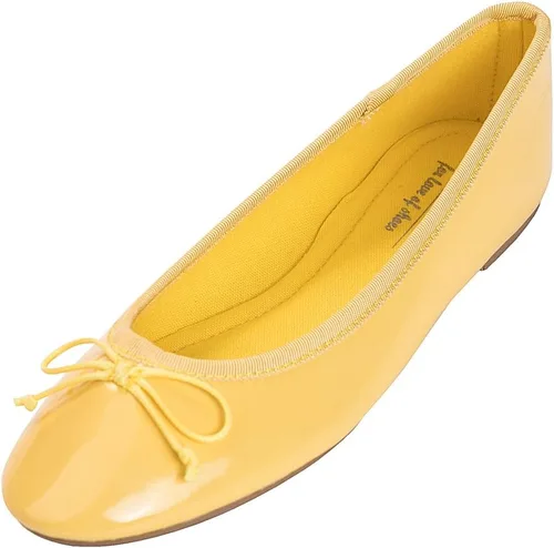 Vista 36 de FEVERSOLE Zapatos planos de ballet de patente para mujer, color macarrón colorido Beige