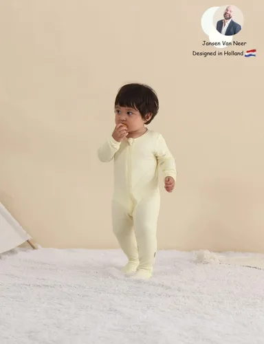 Vista 4 de Jimonda Pijama de bambú para bebé, unisex, para niños y niñas, de una pieza, manga larga, cierre de cremallera de 2 vías, mameluco
