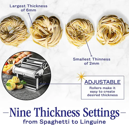 Vista 2 de Nuvantee Máquina para hacer pasta con 7 ajustes de grosor ajustable, máquina de fideos 3 en 1 con rodillos y 2 cortadores de ancho para espaguetis
