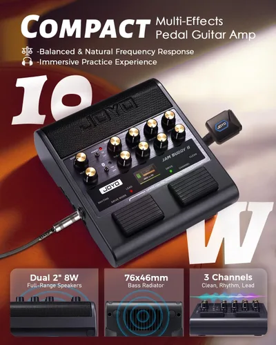 Vista 2 de JOYO Amplificador de Guitarra Eléctrica Portátil de 10W, Amplificador Combo de Pedal Multiefectos con Interruptor de Pie, 14 Modelos