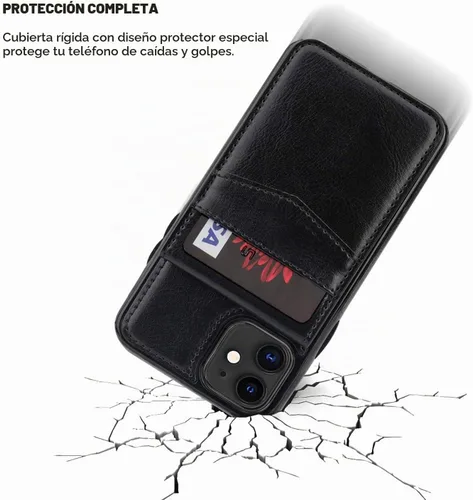 Vista 6 de KIHUWEY - Funda tipo cartera para iPhone 11, tarjetero con soporte, color negro Ranuras para tarjetas de crédito, soporte, piel sintética