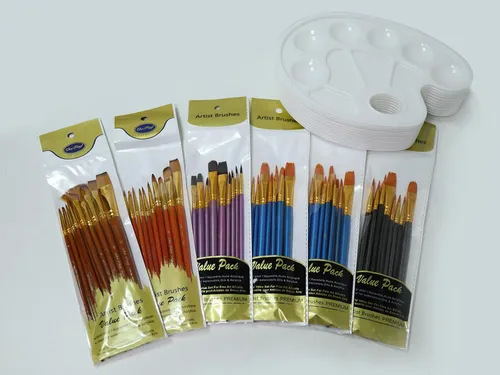 Vista 8 de Juego de 72 pinceles de pintura, 60 pinceles de pintura con 12 paletas para niños o adultos para crear pintura artística al óleo y acuarela