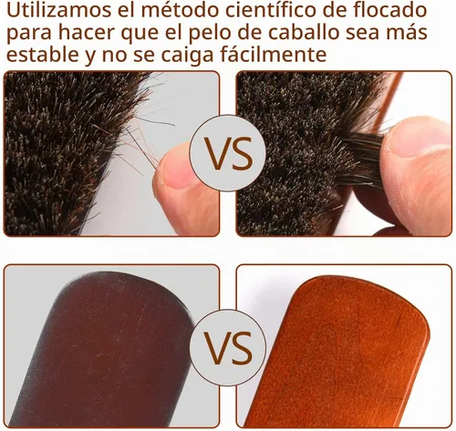 Vista 3 de Unekez Kit de cepillo de pelo de caballo de 4 piezas, kit de pulido de zapatos, cepillos de limpieza de botas de cuero Kit de cuidado de cepillo
