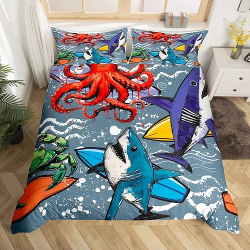 Vista 37 de Feelyou - Funda de edredón con estampado de auriculares, juego de ropa de cama con temática musical, patrón geométrico musical, funda de edredón