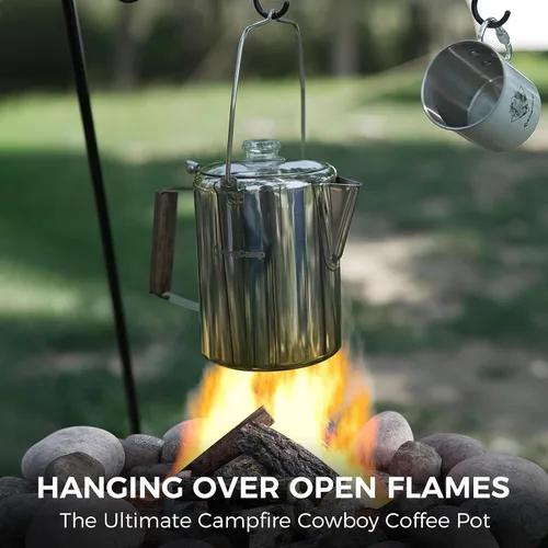 Vista 5 de KingCamp Percolator - Cafetera de acero inoxidable 304 con mango de madera para acampar al aire libre, cabina, caravana, cocina, caza y mochilero