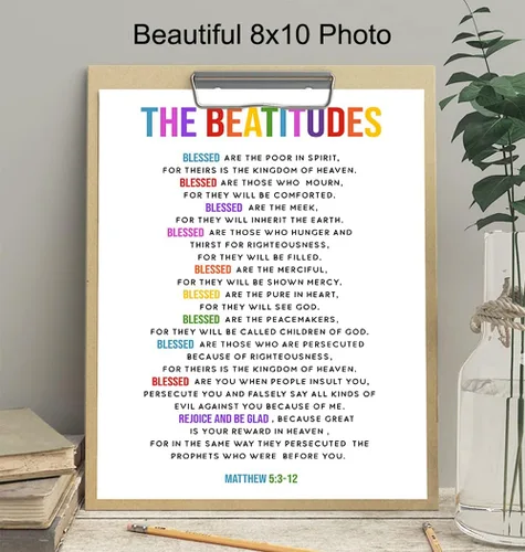 Vista 4 de Arte de pared The Beatitudes - Regalos católicos para mujeres, regalos cristianos para mujeres, niños, arte de pared con versículo bíblico