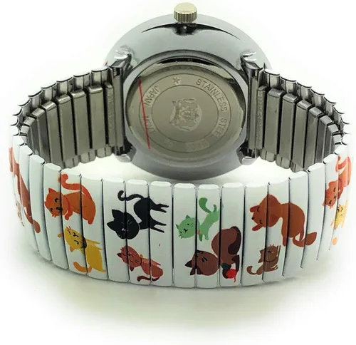 Vista 4 de Varsales Reloj de moda analógico de cuarzo para mujer, diseño de gatito y gato