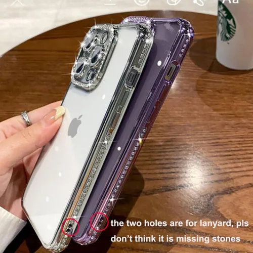 Vista 2 de Changjia Funda transparente con purpurina para iPhone 15 Pro, diamantes de imitación brillantes de lujo con protector de cámara, revestimiento