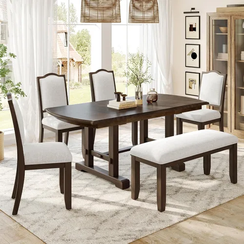 Vista 9 de P PURLOVE Farmhouse - Juego de 4 sillas de comedor (beige y marrón)