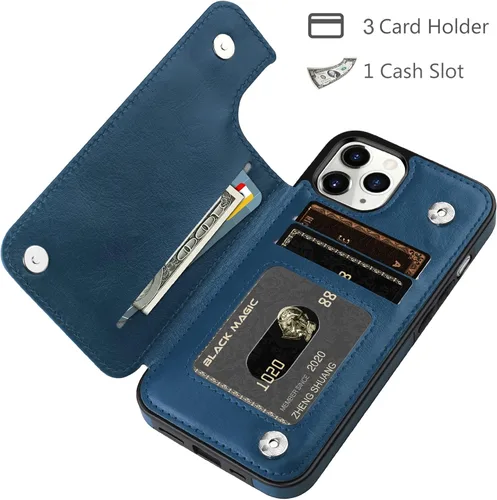 Vista 3 de HianDier Funda para iPhone 11 Pro con tarjetero para mujeres y hombres, funda protectora de piel sintética con función atril, cierre magnético, a