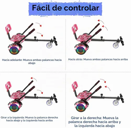 Vista 5 de LIEAGLE Self-Balancing Scooter with Seat Attachment Adjustable Frame All-Terrain Go Kart with LED Lights, Bluetooth Speaker, 7.75 MPH Max Speed