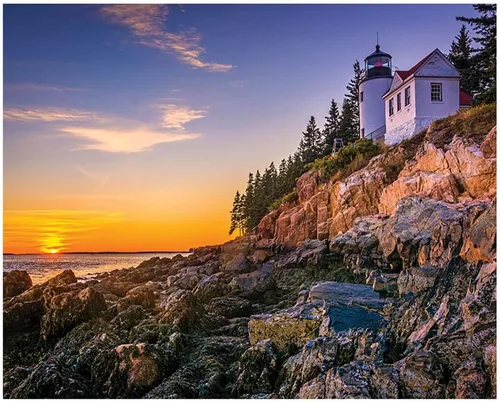 Vista 4 de Maine Acadia National Park - Rompecabezas de 1000 piezas para adultos – Estación de luz Bass Harbor Head Light Station Lighthouse Scene – Paisaje