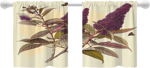 Vista 65 de Shrahala Floral Abstract Design Blackout Curtain Tiers, Minimalist Flower Illustration Kitchen Valance Light Blocking Tier Drapes with Rod Pocket, 2