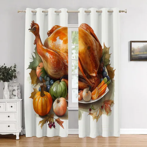 Vista 185 de Cortinas opacas de poliéster multicapa marrón con diseño de bosque natural, 2 unidades, 26 x 24 pulgadas
