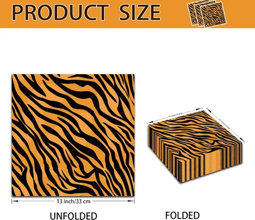 Vista 2 de Servilletas de fiesta con estampado de tigre, servilletas de papel de tigre, juego de servilletas desechables para fiesta de tigre, temática