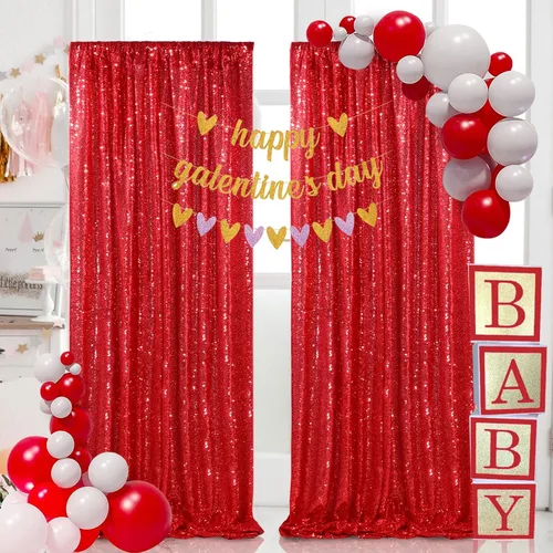 Vista 39 de 2 cortinas de 2 x 8 pies de lentejuelas con brillantina para marco de fotografía, para fiestas o fondos de fotografía