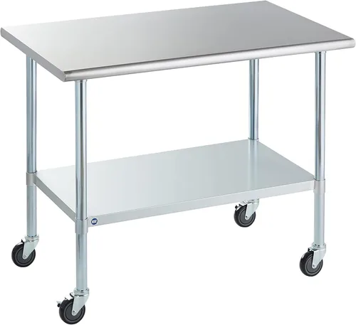 Vista 85 de ROCKPOINT Mesa de acero inoxidable para preparación y trabajo, 14x24 pulgadas; mesa de cocina comercial de metal NSF resistente con estante inferior