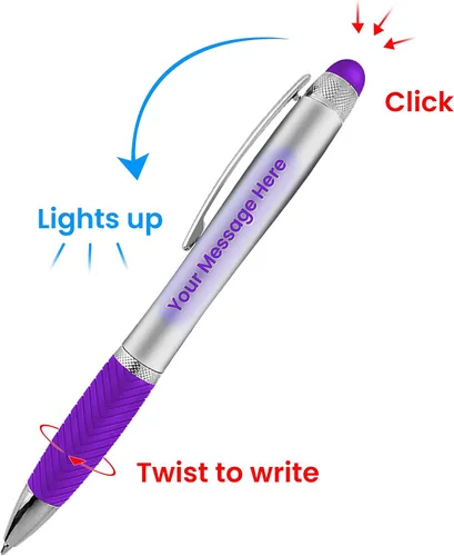 Vista 9 de Bolígrafos personalizados, paquete de 80 grabados láser sin granel, bolígrafo de 3 pulgadas, lápiz óptico y área personalizada con luz, nombre